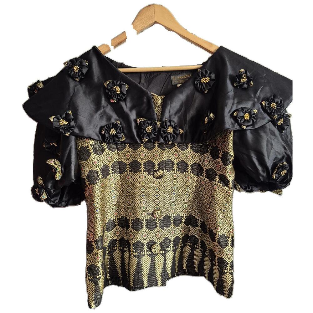Sankofa Made In Ghana Ladies Black Gold Print African Statement Blazer